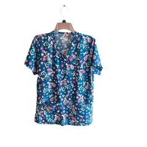 Divine Stretch by JDM blue pink white scrubs top Sz M